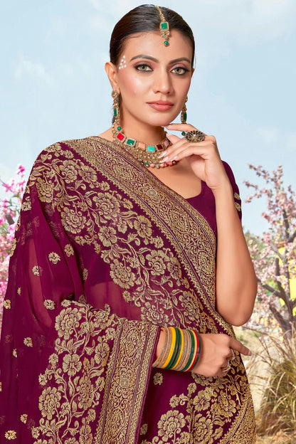 Wine Colour Georgette Designer Saree LC1121494 A