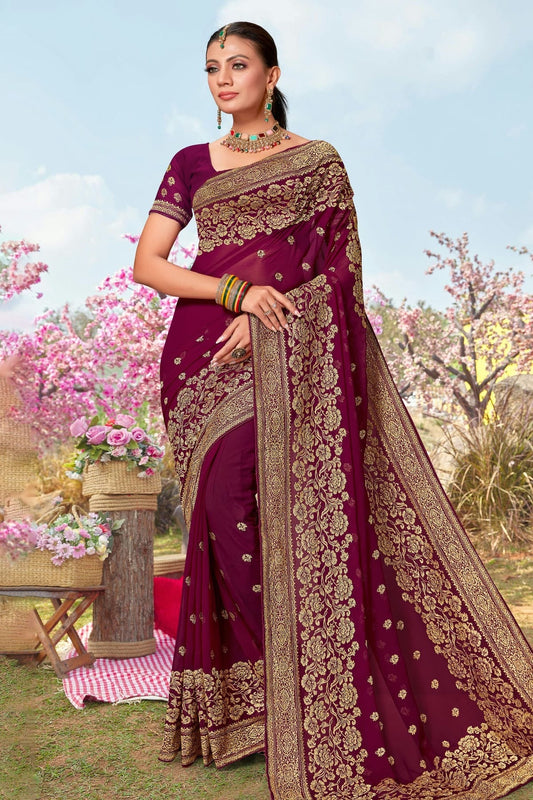 Wine Colour Georgette Designer Saree LC1121494