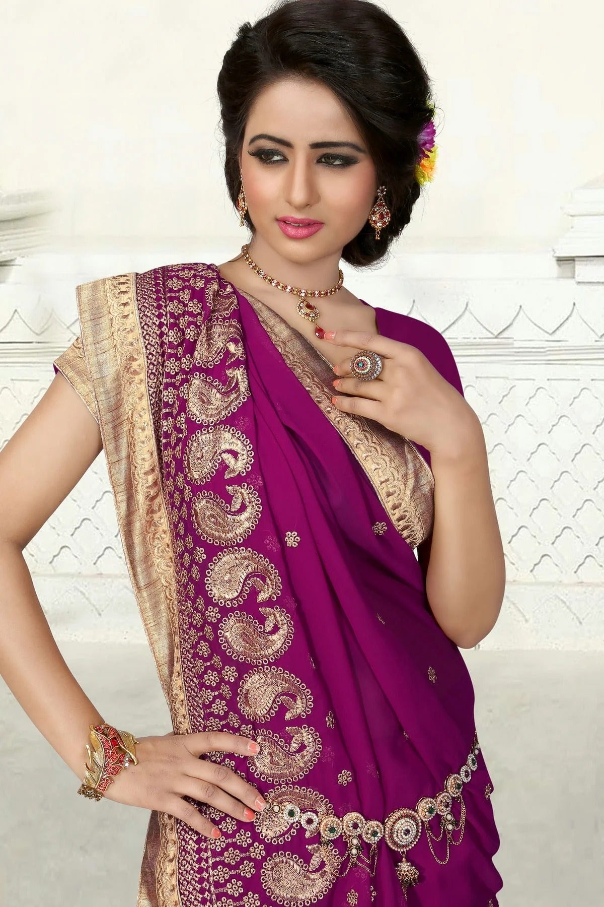 Wine Colour Georgette Designer Saree LC1121545 A