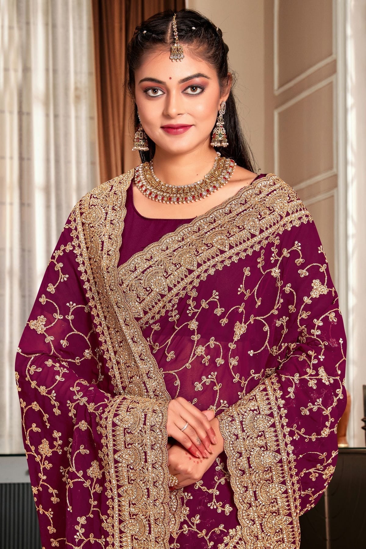 Wine Colour Georgette Designer Saree LC1121727 A