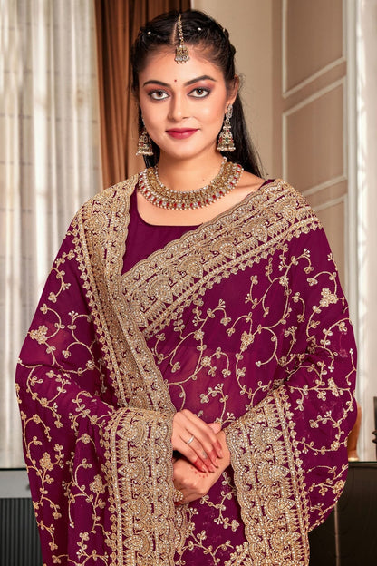 Wine Colour Georgette Designer Saree LC1121727 A