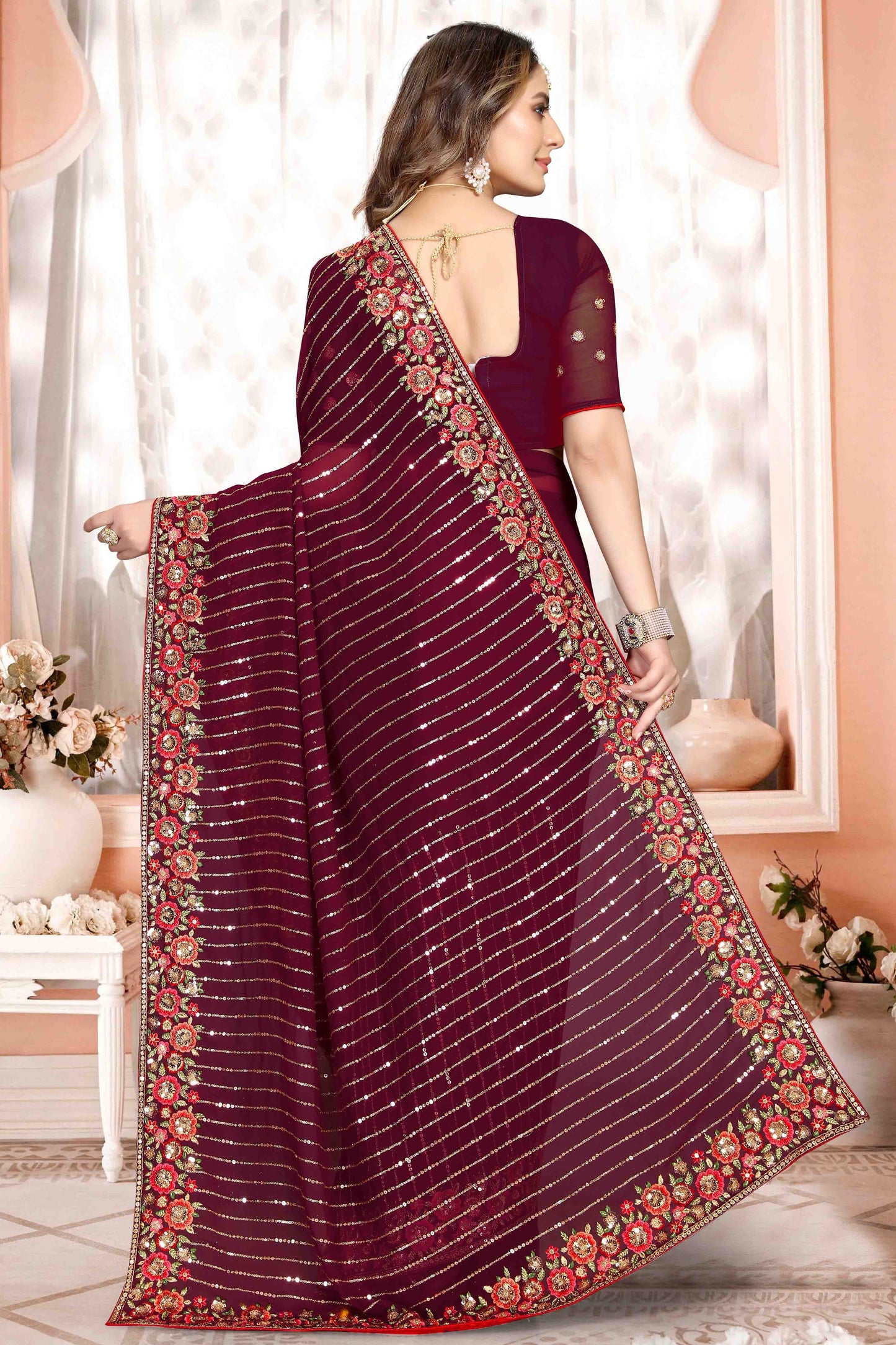 Wine Colour Georgette Designer Saree SD1090574 A