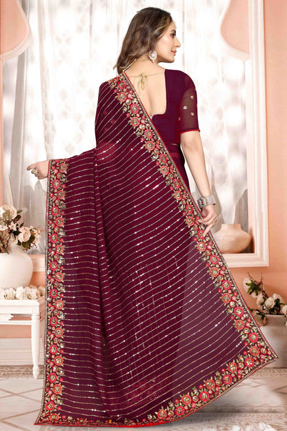 Wine Colour Georgette Designer Saree SD1090574 A