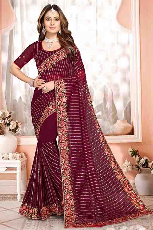 Wine Colour Georgette Designer Saree SD1090574