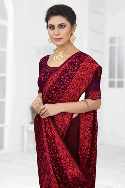 Wine Colour Georgette Designer Saree SD1090625 A