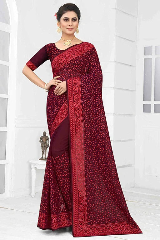 Wine Colour Georgette Designer Saree SD1090625