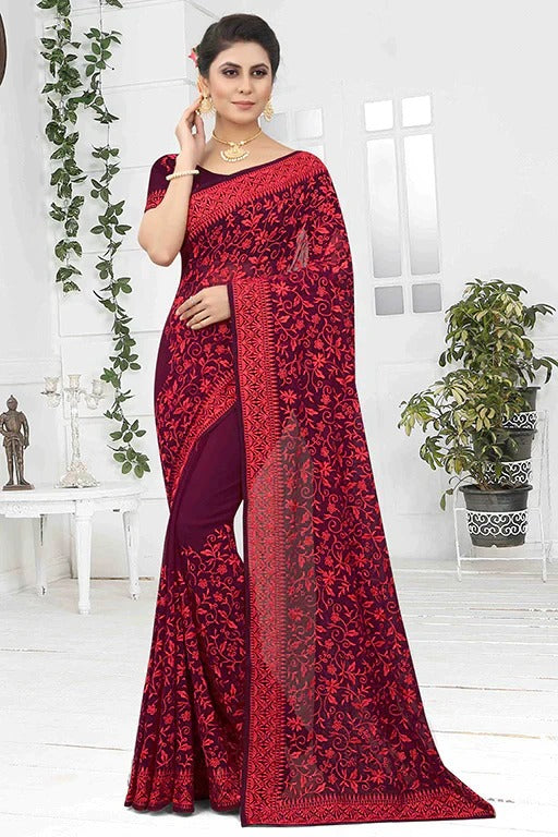 Wine Colour Georgette Designer Saree SD1090632