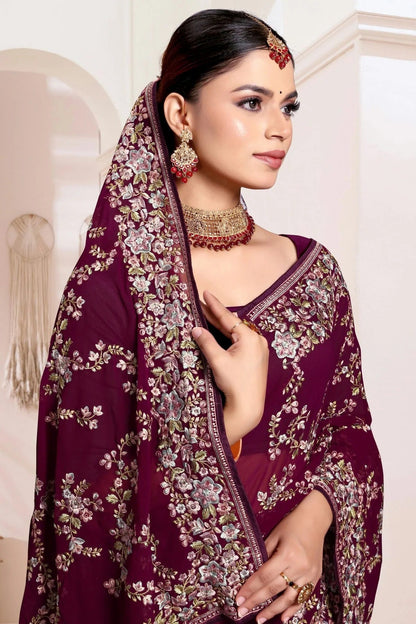 Wine Colour Georgette Designer Saree SD1091184 A