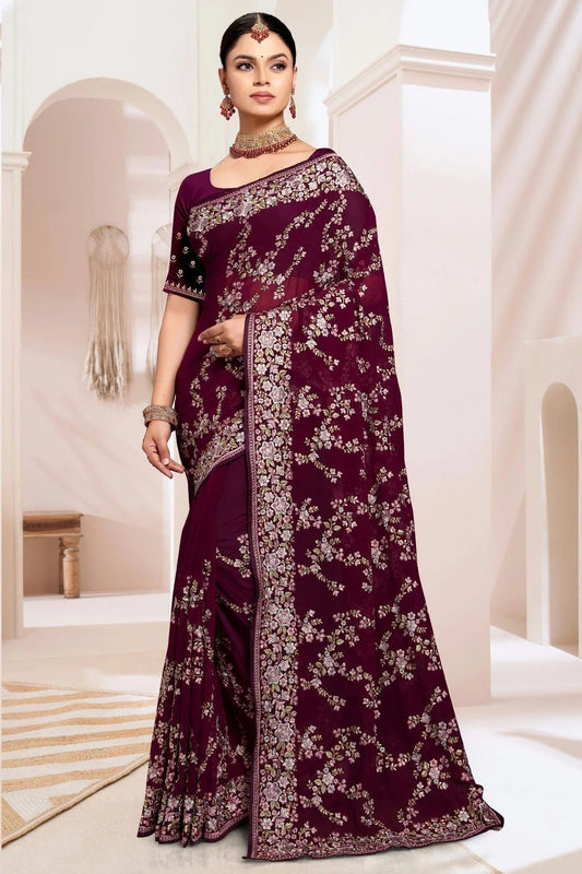 Wine Colour Georgette Designer Saree SD1091184