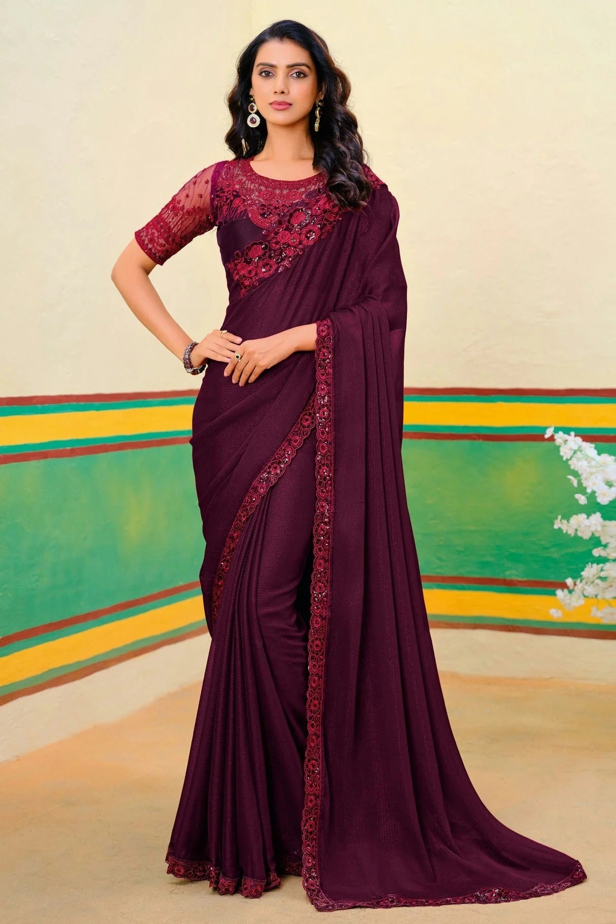 Wine Colour Georgette Designer Saree SD1112153