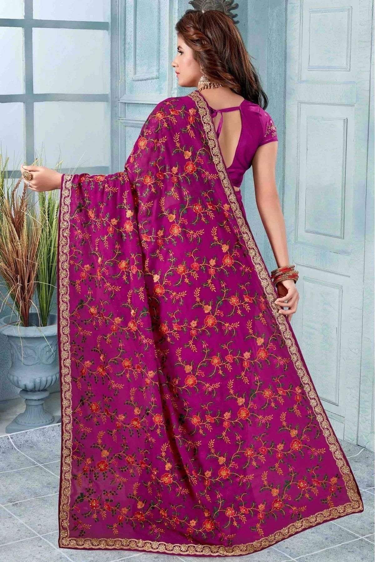 Wine Colour Georgette Designer Saree SD1120511 A