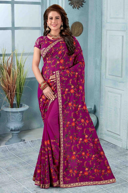 Wine Colour Georgette Designer Saree SD1120511