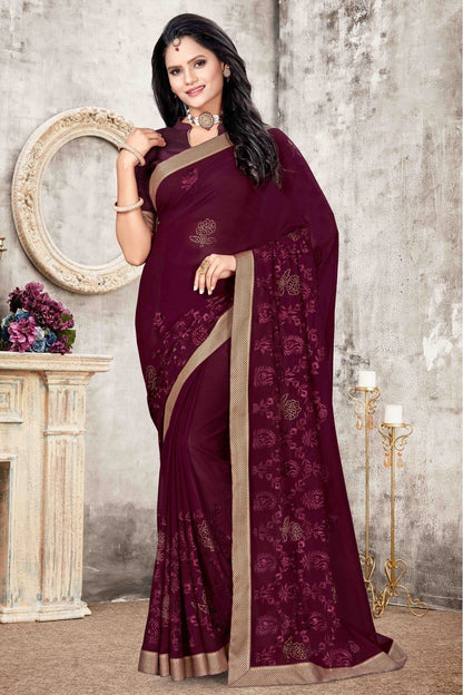 Wine Colour Georgette Designer Saree SD1120690