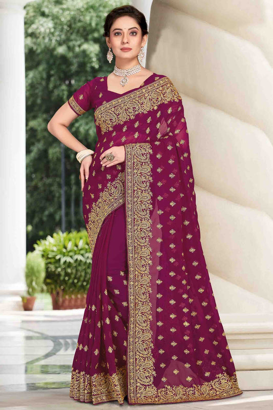 Wine Colour Georgette Designer Saree SD1121134