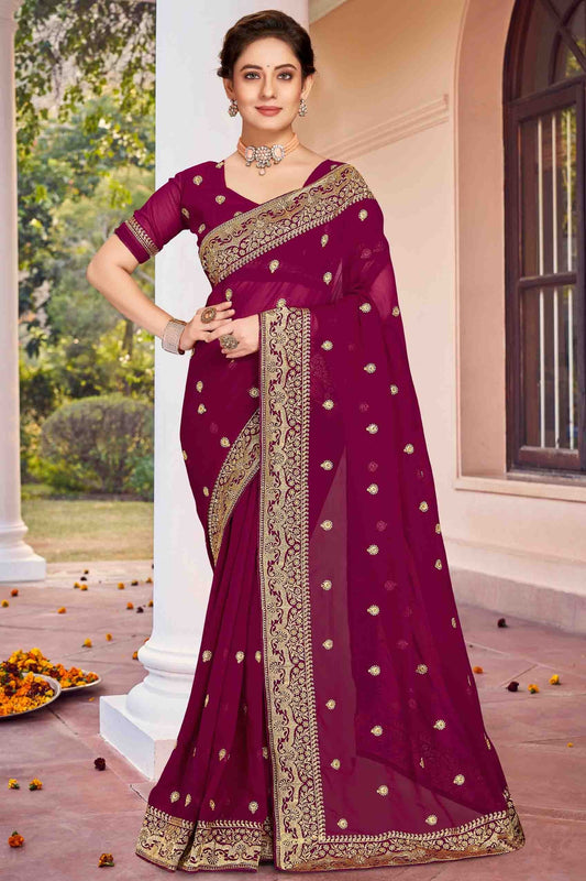 Wine Colour Georgette Designer Saree SD1121144
