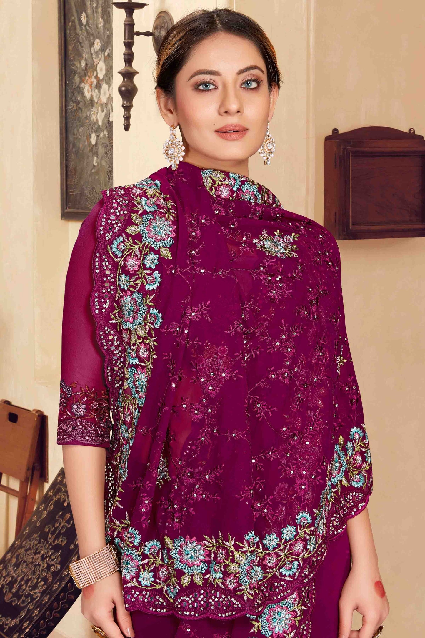 Wine Colour Georgette Designer Saree SD1121151 A