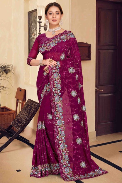 Wine Colour Georgette Designer Saree SD1121151