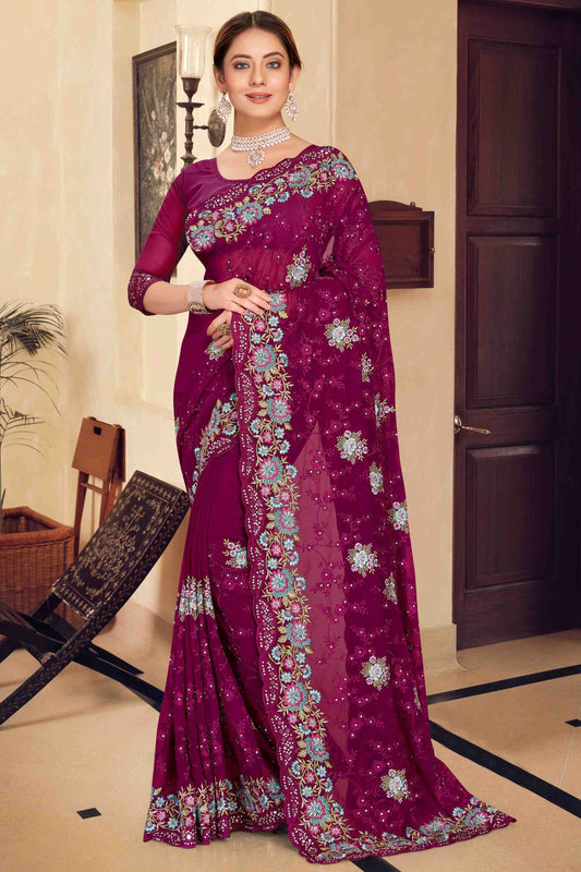 Wine Colour Georgette Designer Saree SD1121151