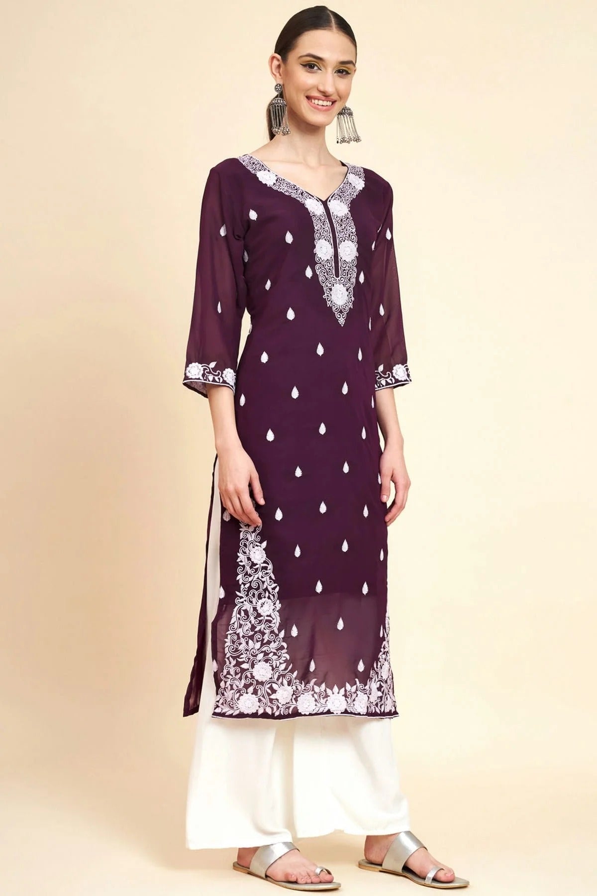 Wine Colour Georgette Kurti KR1111048
