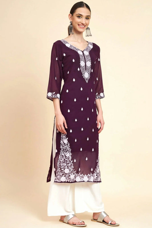 Wine Colour Georgette Kurti KR1111048