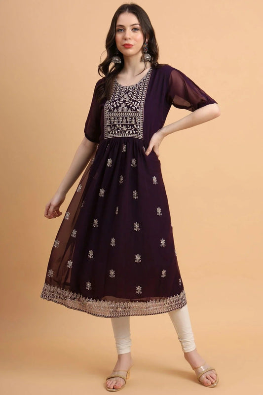 Wine Colour Georgette Kurti KR1111168
