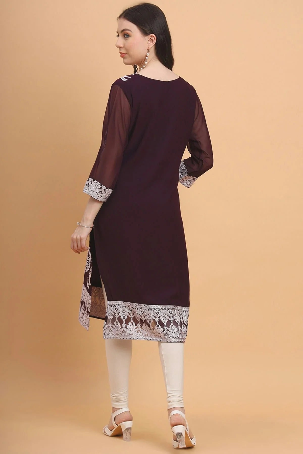 Wine Colour Georgette Kurti KR1111185 A