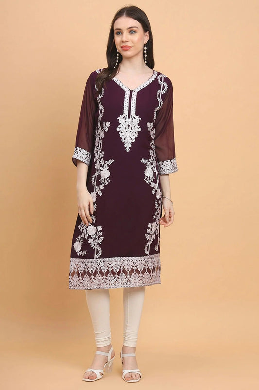 Wine Colour Georgette Kurti KR1111185