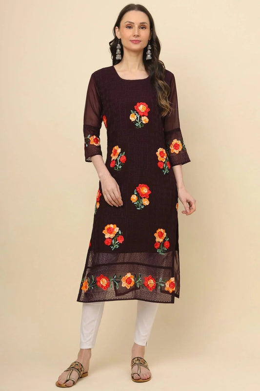 Wine Colour Georgette Kurti KR1111206