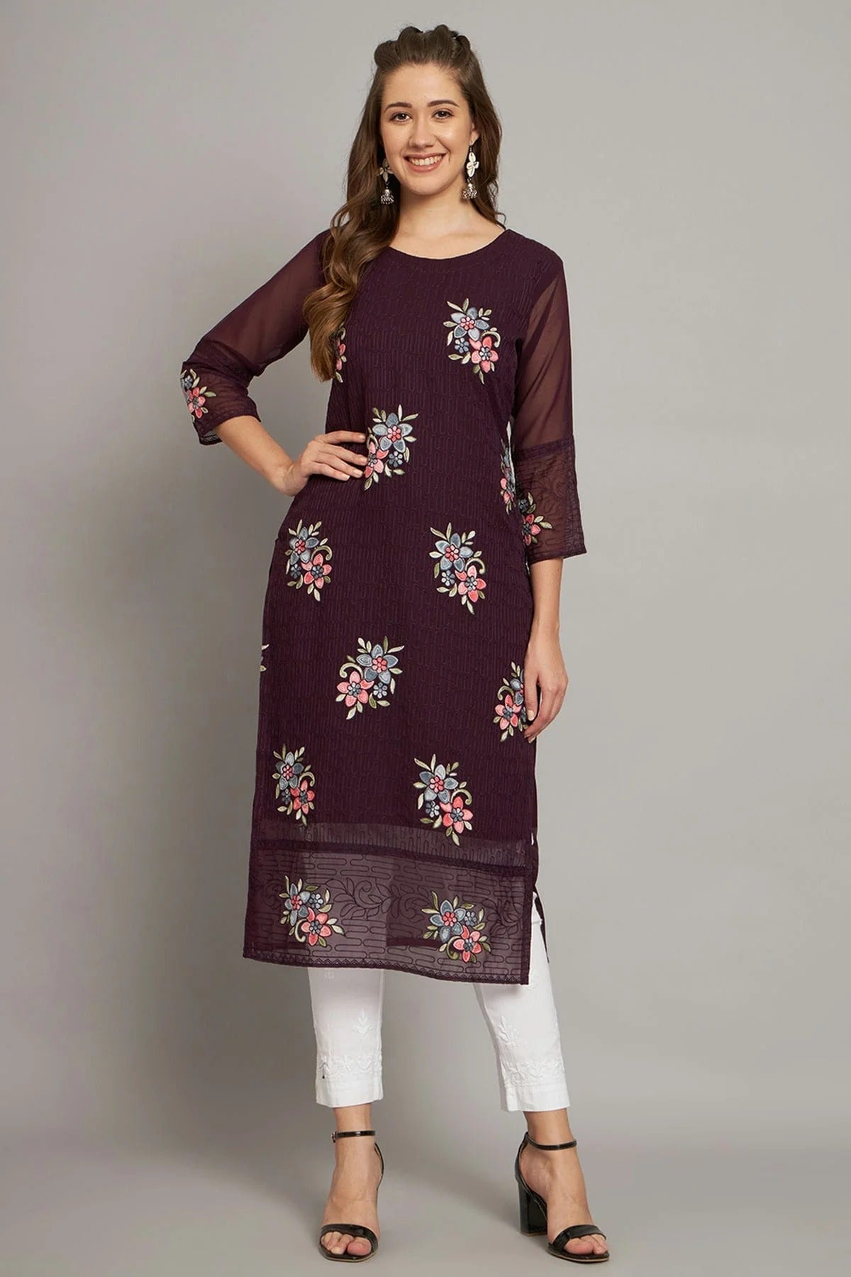 Wine Colour Georgette Kurti KR1111213