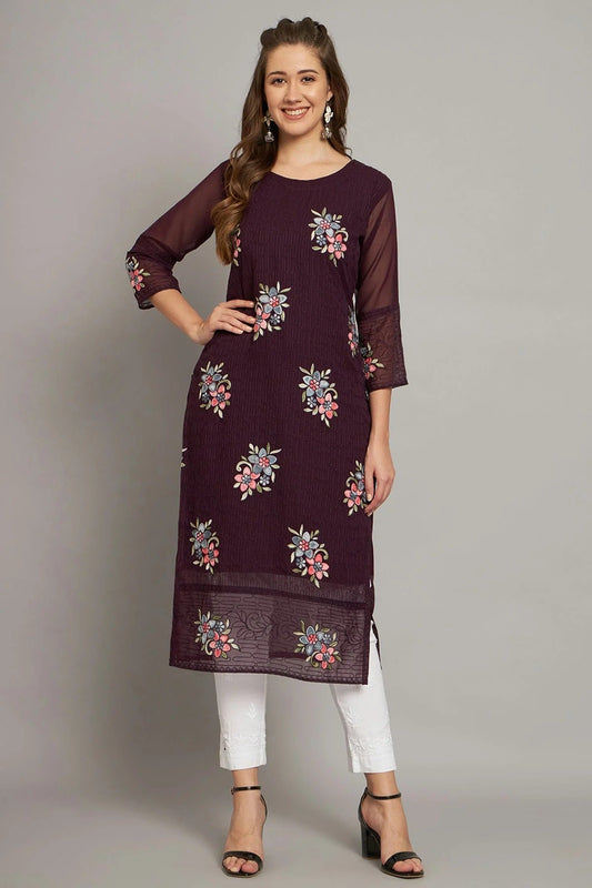 Wine Colour Georgette Kurti KR1111213