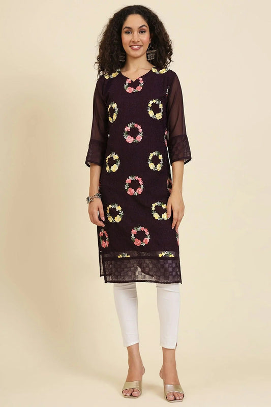 Wine Colour Georgette Kurti KR1111242