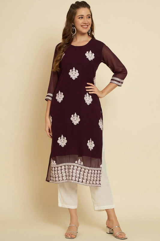 Wine Colour Georgette Kurti KR1111267