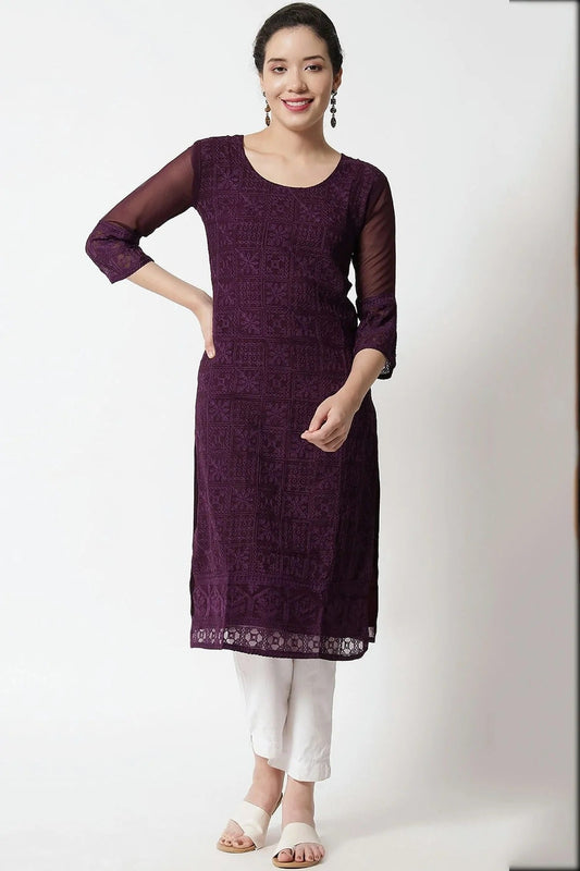 Wine Colour Georgette Kurti KR1111275