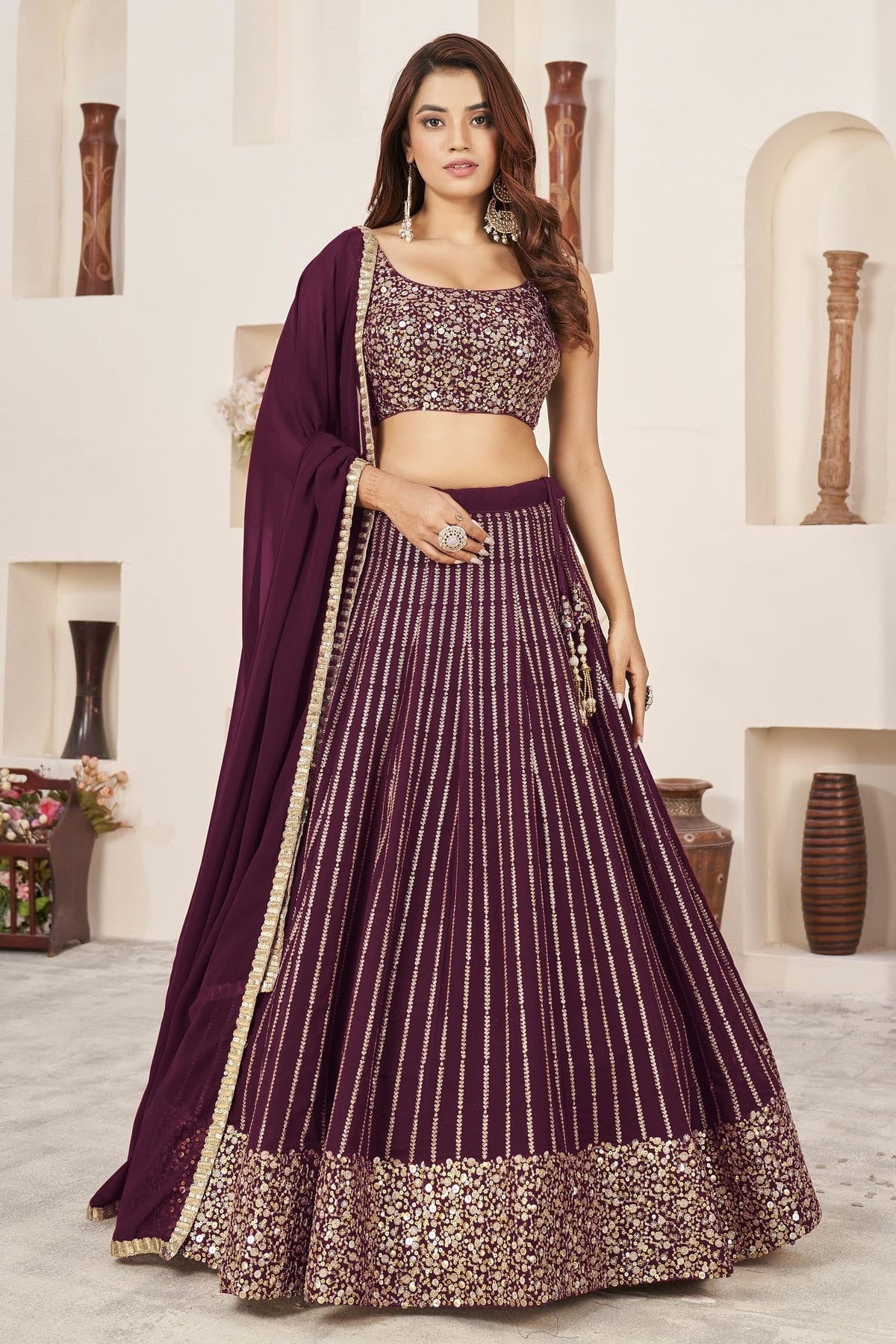 Wine Colour Georgette Lehenga Choli LC1010268