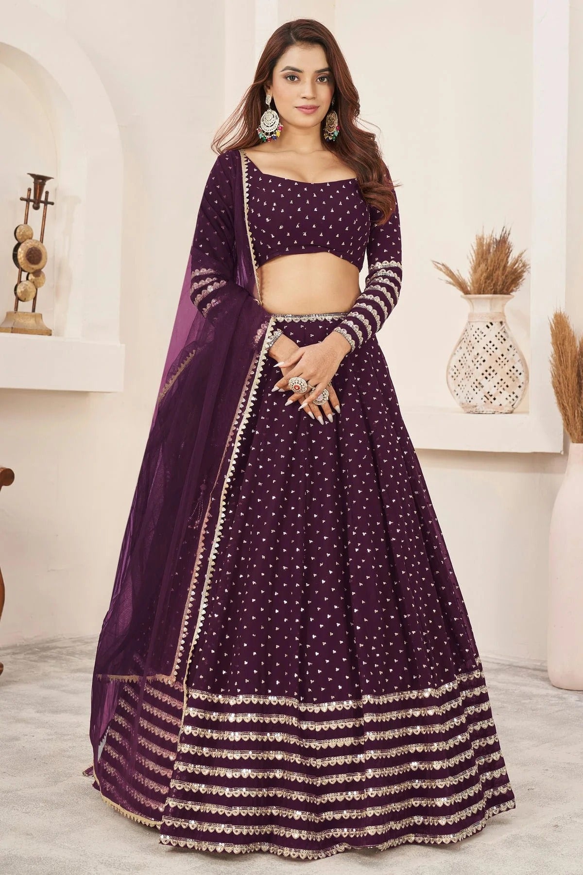 Wine Colour Georgette Lehenga Choli LC1010273