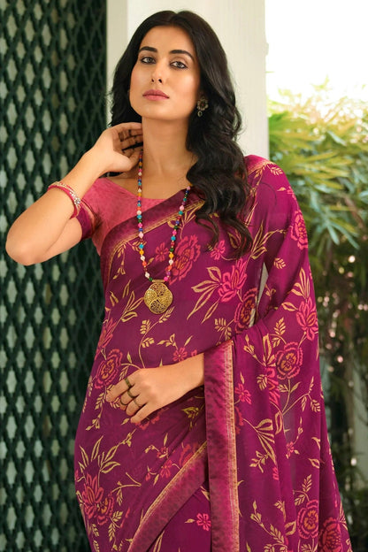 Wine Colour Georgette Printed Saree SD1180053 A