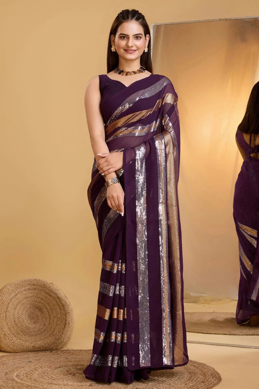 Wine Colour Georgette Saree SD1110001