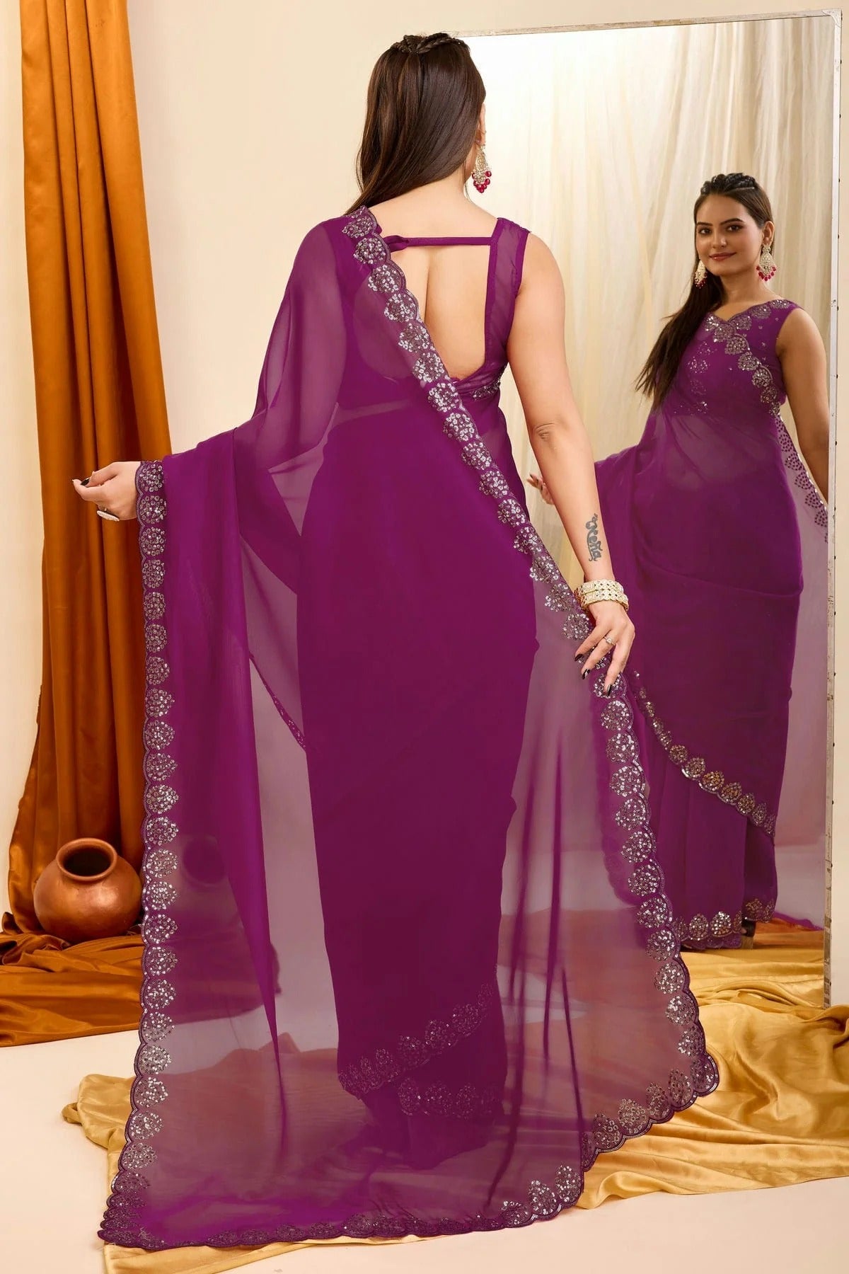 Wine Colour Georgette Saree SD1110204 A