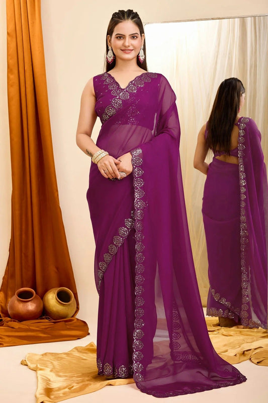 Wine Colour Georgette Saree SD1110204