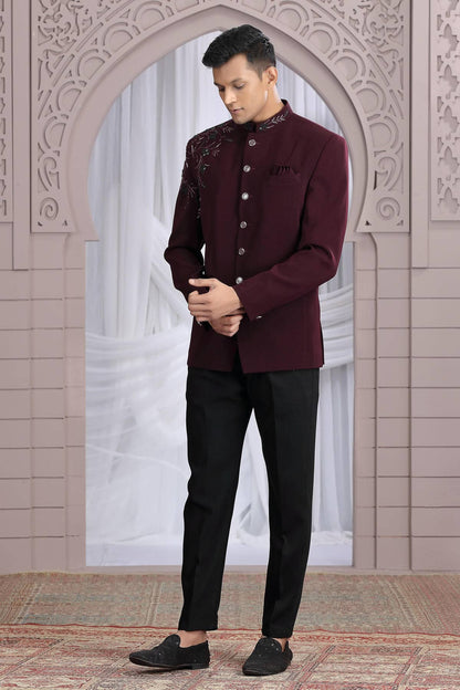 Wine Colour Hand Work Imported Fabric Jodhpuri
