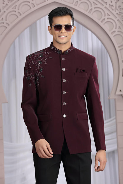 Wine Colour Hand Work Imported Fabric Jodhpuri