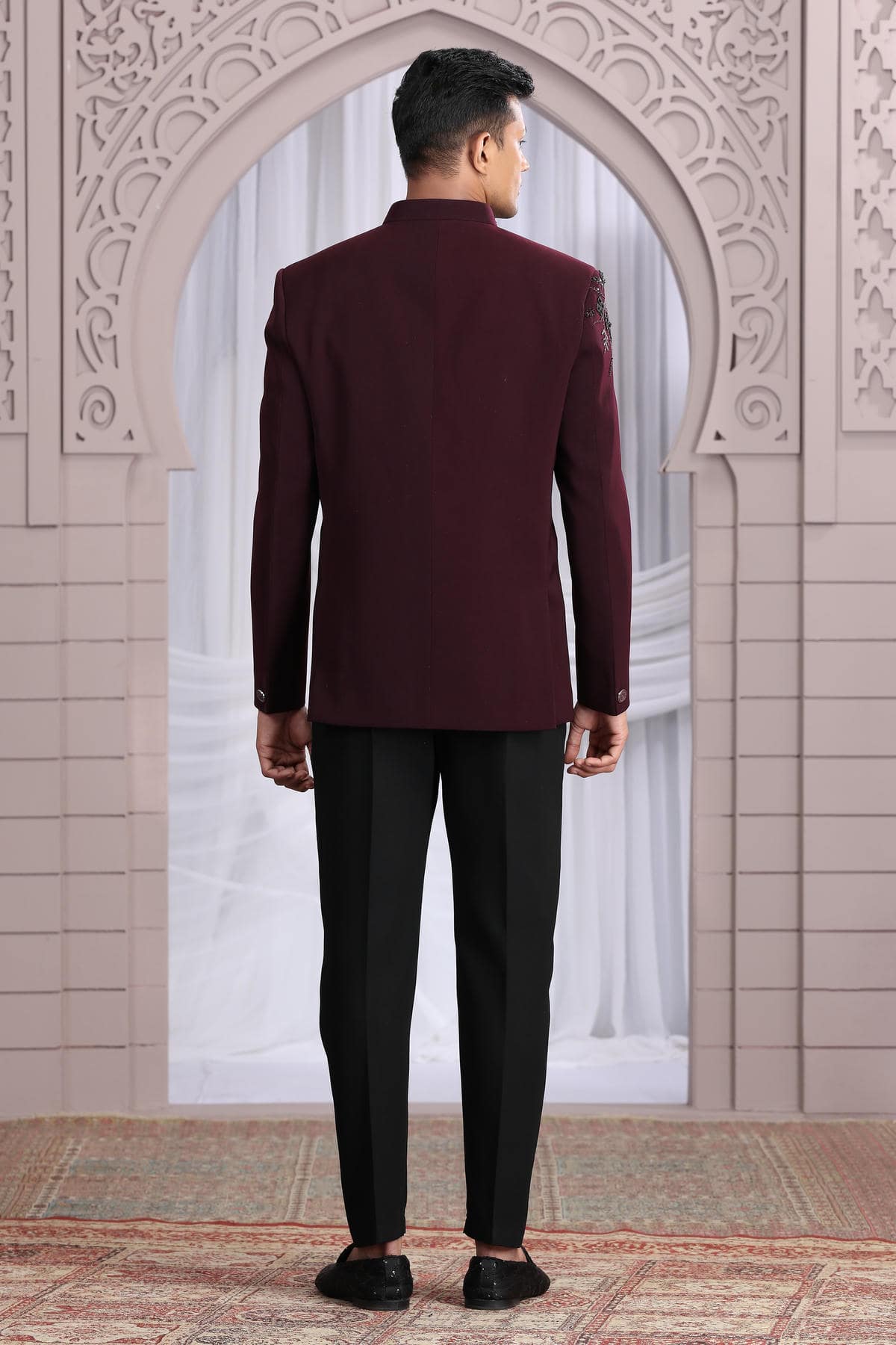 Wine Colour Hand Work Imported Fabric Jodhpuri