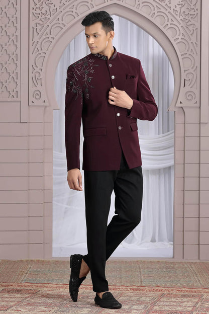 Wine Colour Hand Work Imported Fabric Jodhpuri