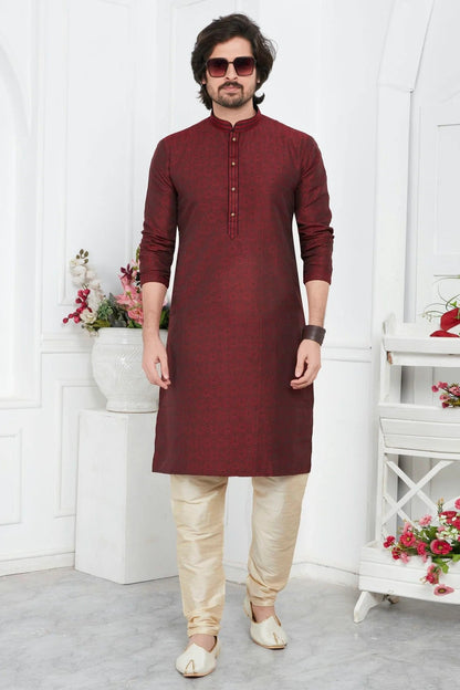 Wine Colour Jacquard Silk Brocade Kurta Pajama KP1230221 A