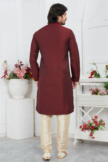 Wine Colour Jacquard Silk Brocade Kurta Pajama KP1230221 B