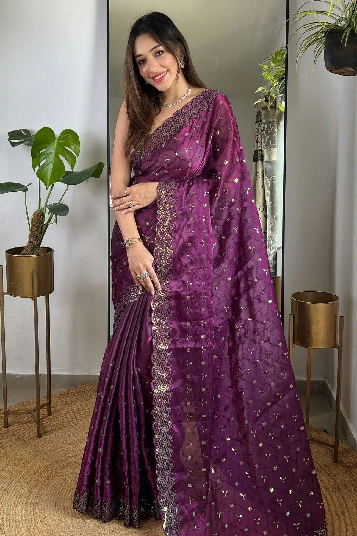 Wine Colour Jimmy Choo Designer Saree SD1111756