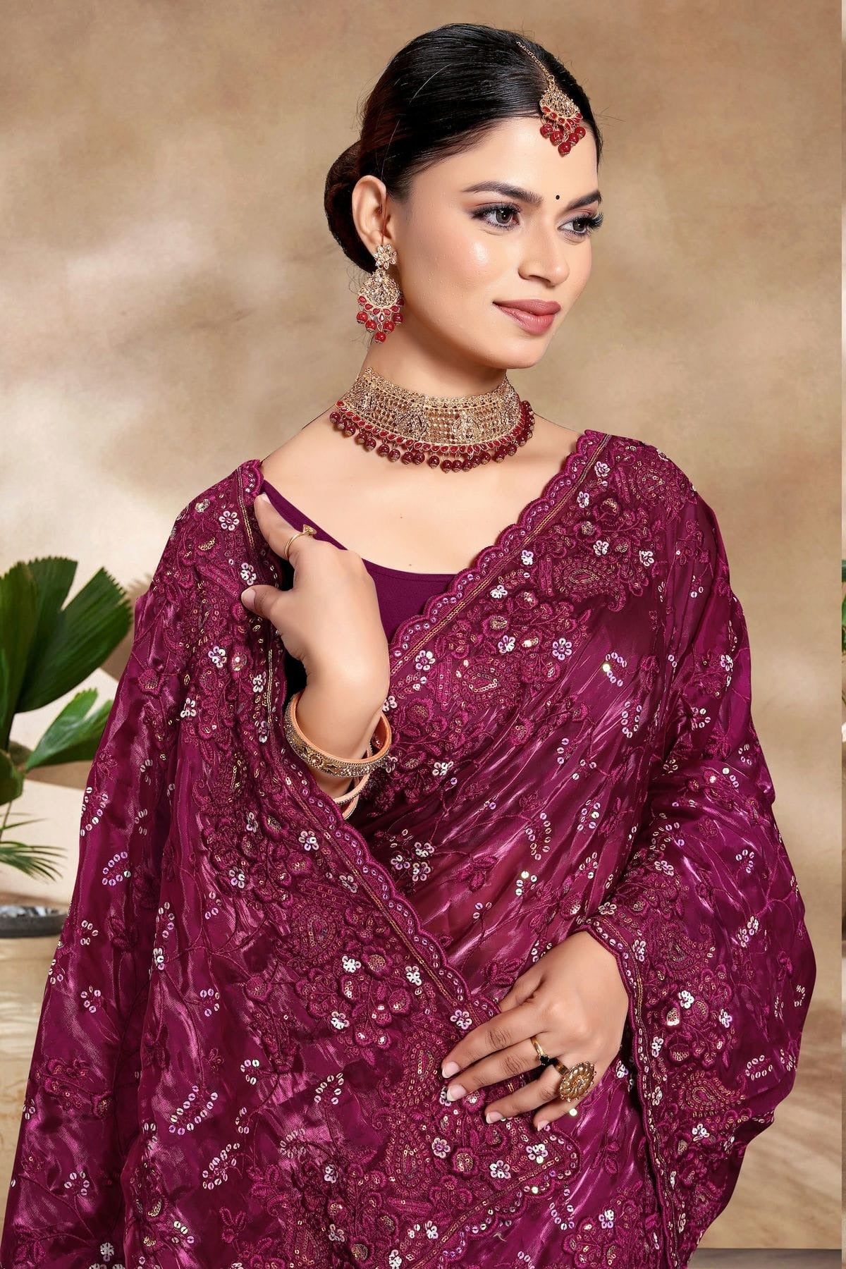Wine Colour Jimmy Choo Silk Designer Saree SD1091169 A