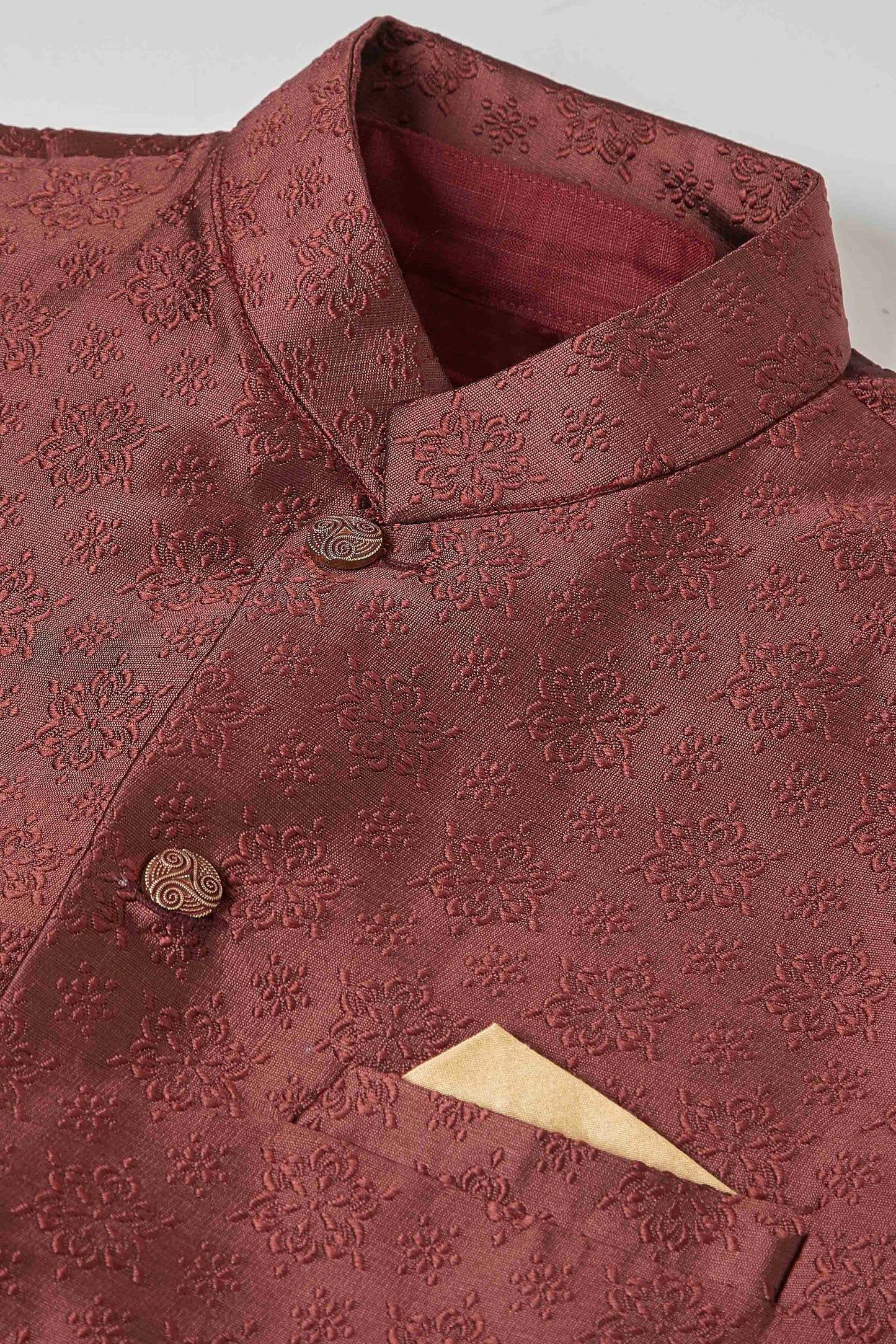 Wine Colour Kurta Pajama With Jacket In Silk KP1210448 B