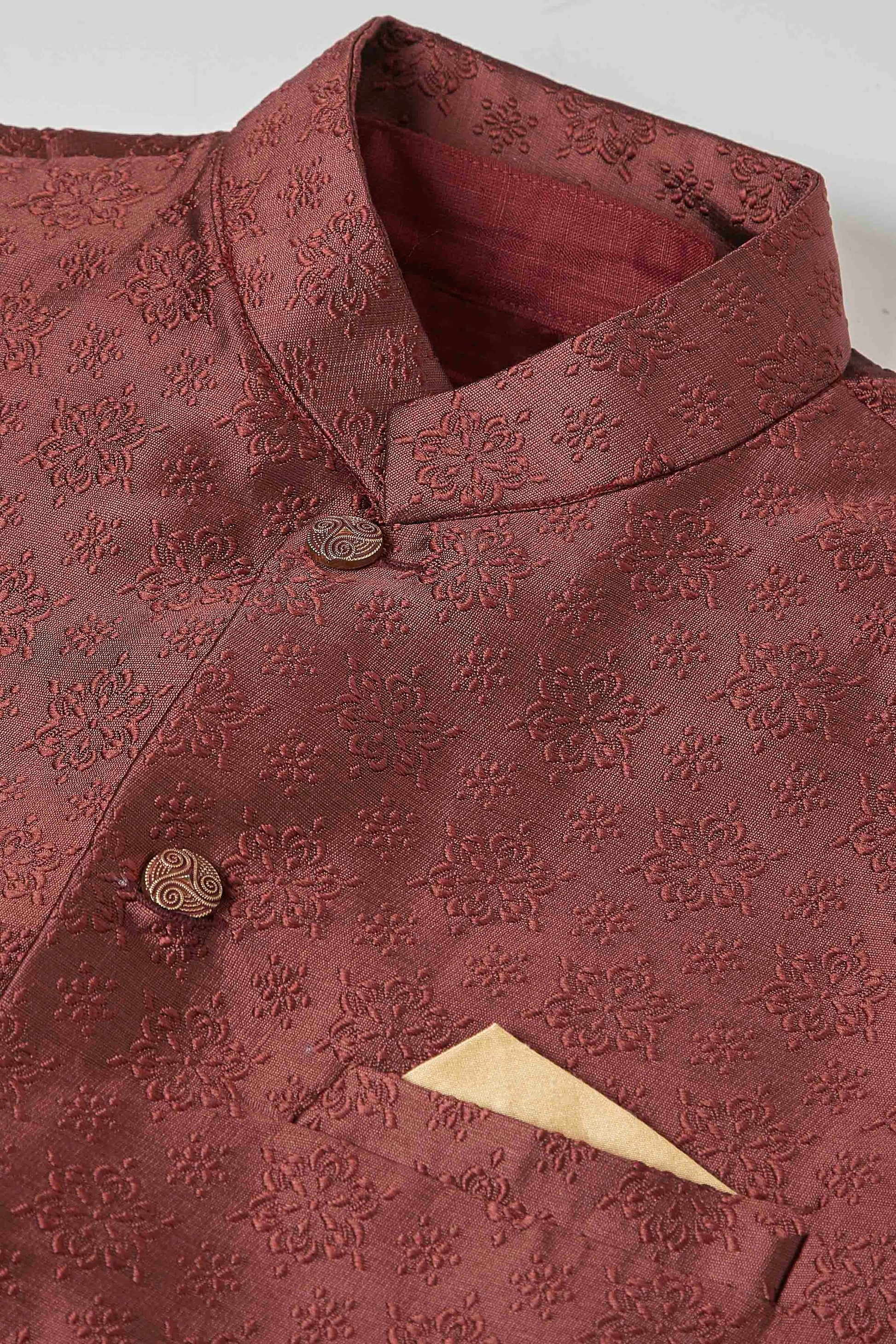 Wine Colour Kurta Pajama With Jacket In Silk KP1210448 B