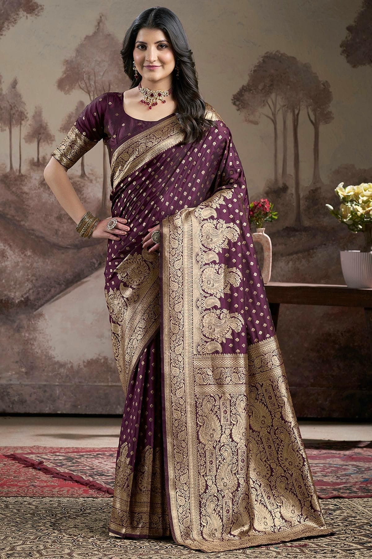 Wine Colour Lichi Silk Traditional Saree SD1112204